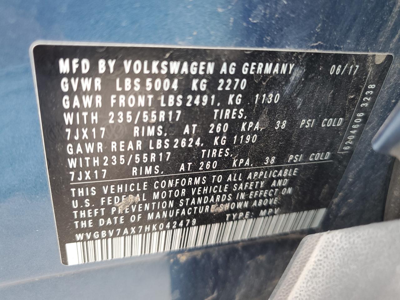 2017 Volkswagen Tiguan S VIN: WVGBV7AX7HK042479 Lot: 76411674