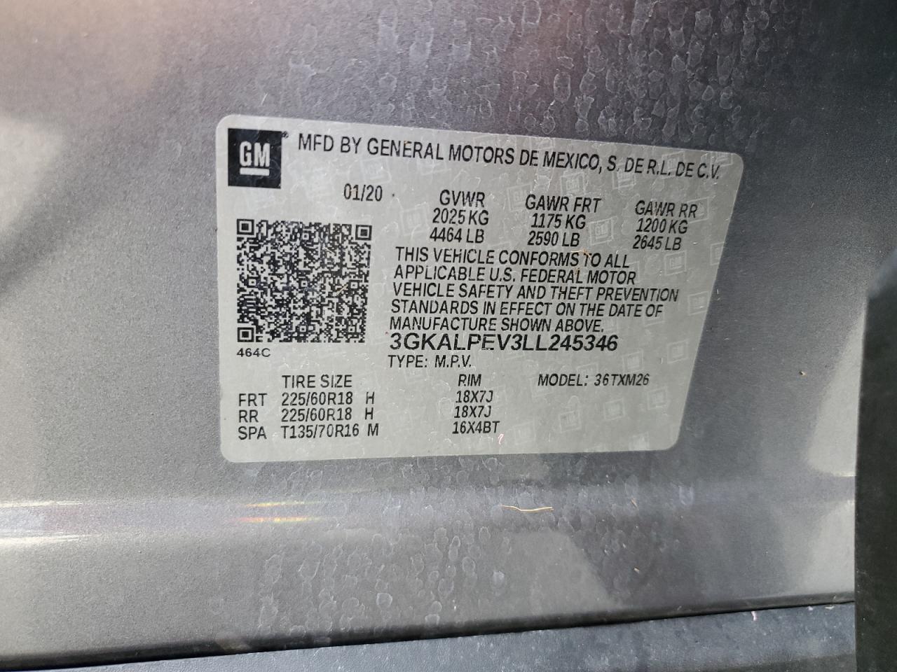 3GKALPEV3LL245346 2020 GMC Terrain Slt