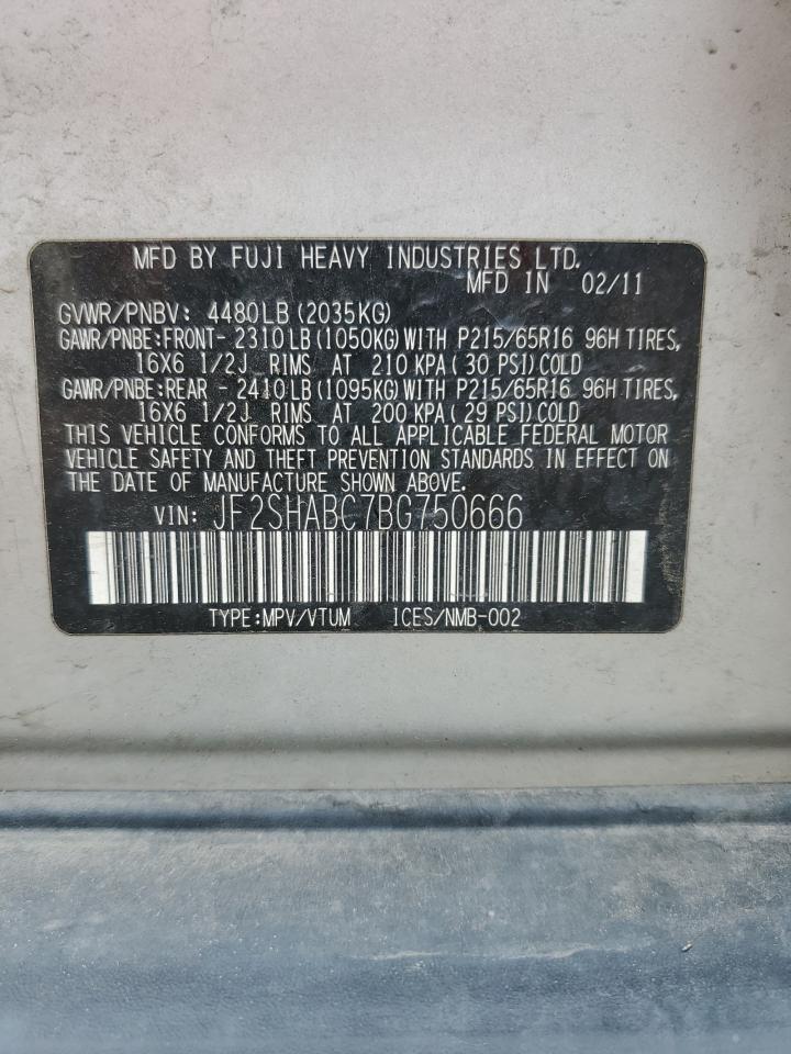 2011 Subaru Forester 2.5X VIN: JF2SHABC7BG750666 Lot: 60537665