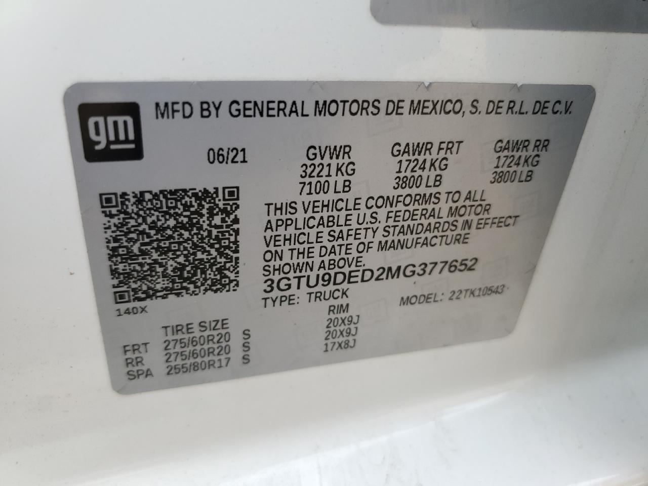 3GTU9DED2MG377652 2021 GMC Sierra K1500 Slt