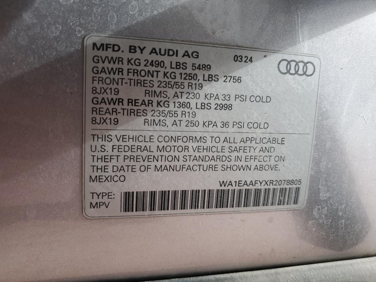 2024 Audi Q5 Premium Plus 45 VIN: WA1EAAFYXR2078805 Lot: 75731464