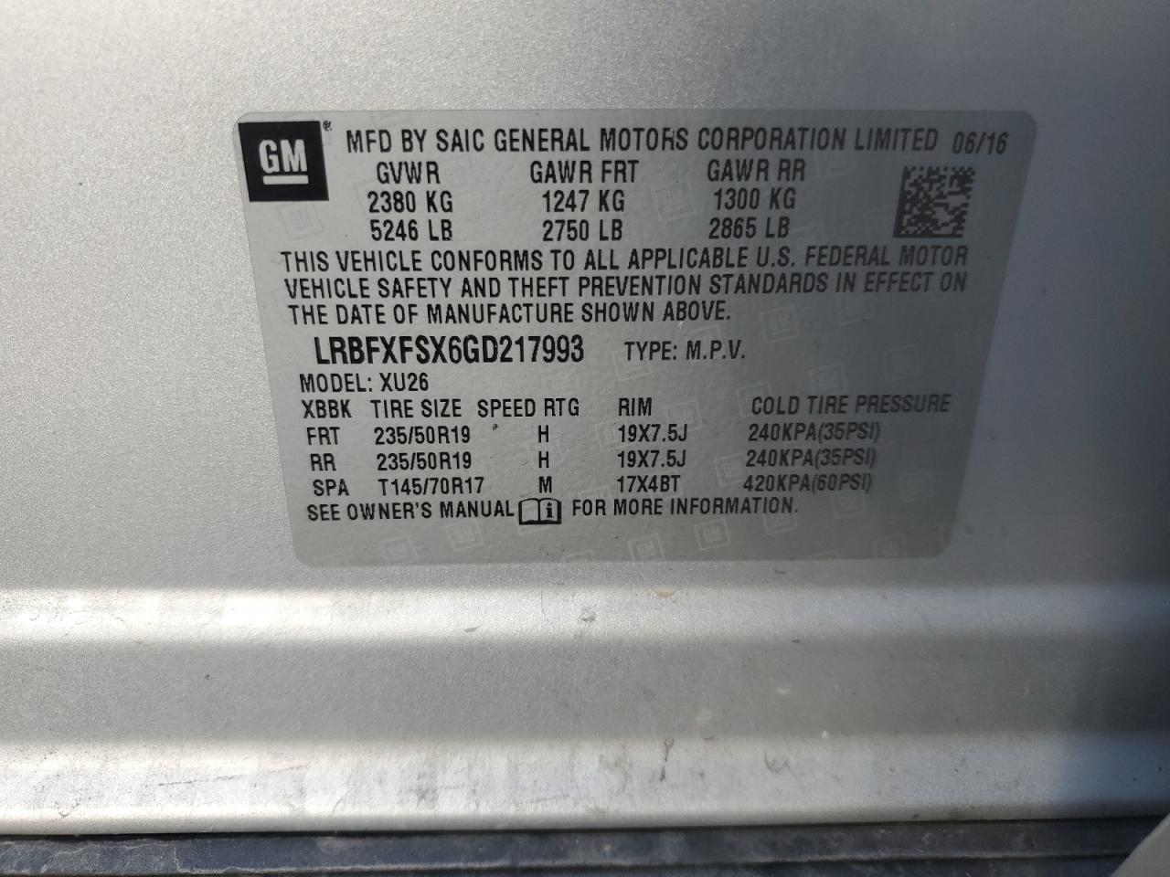 LRBFXFSX6GD217993 2016 Buick Envision Premium