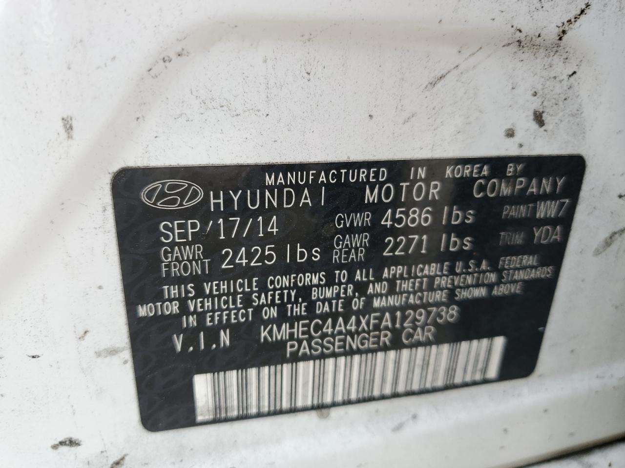 KMHEC4A4XFA129738 2015 Hyundai Sonata Hybrid