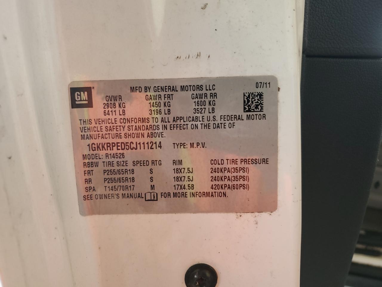 2012 GMC Acadia Sle VIN: 1GKKRPED5CJ111214 Lot: 75317234