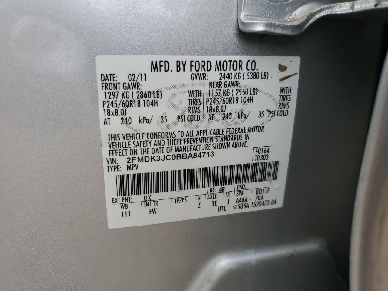 2FMDK3JC0BBA84713 2011 Ford Edge Sel