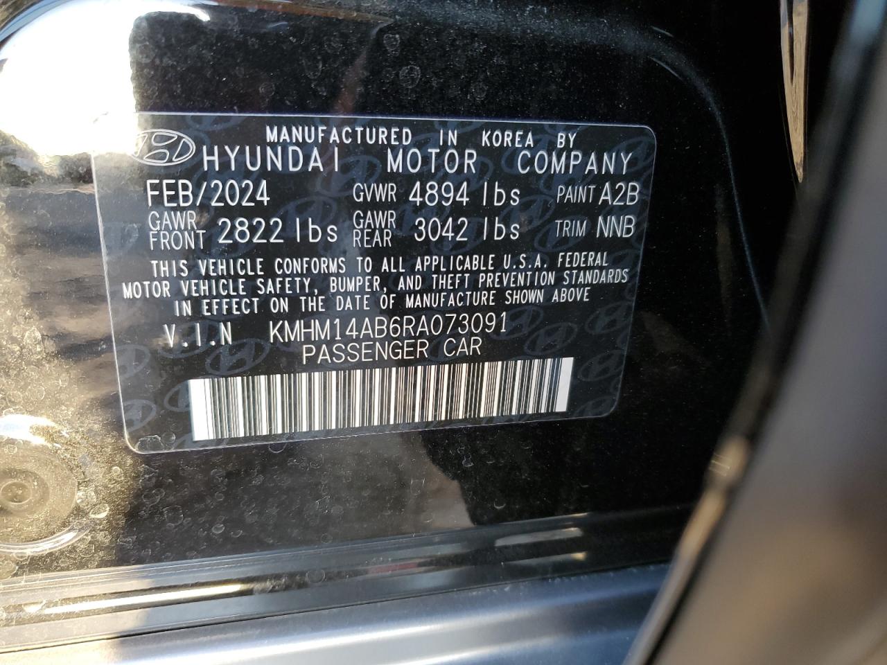 2024 Hyundai Ioniq 6 Se Standard Range VIN: KMHM14AB6RA073091 Lot: 76600674