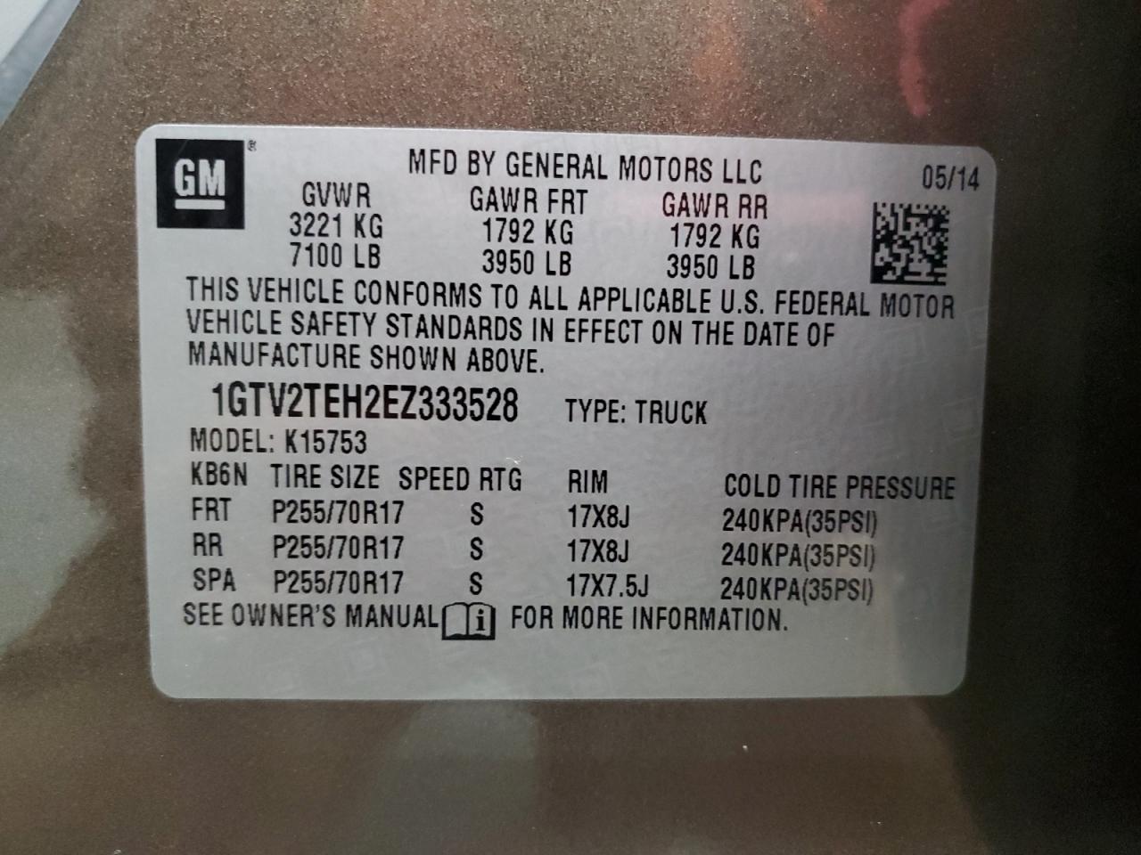 1GTV2TEH2EZ333528 2014 GMC Sierra K1500