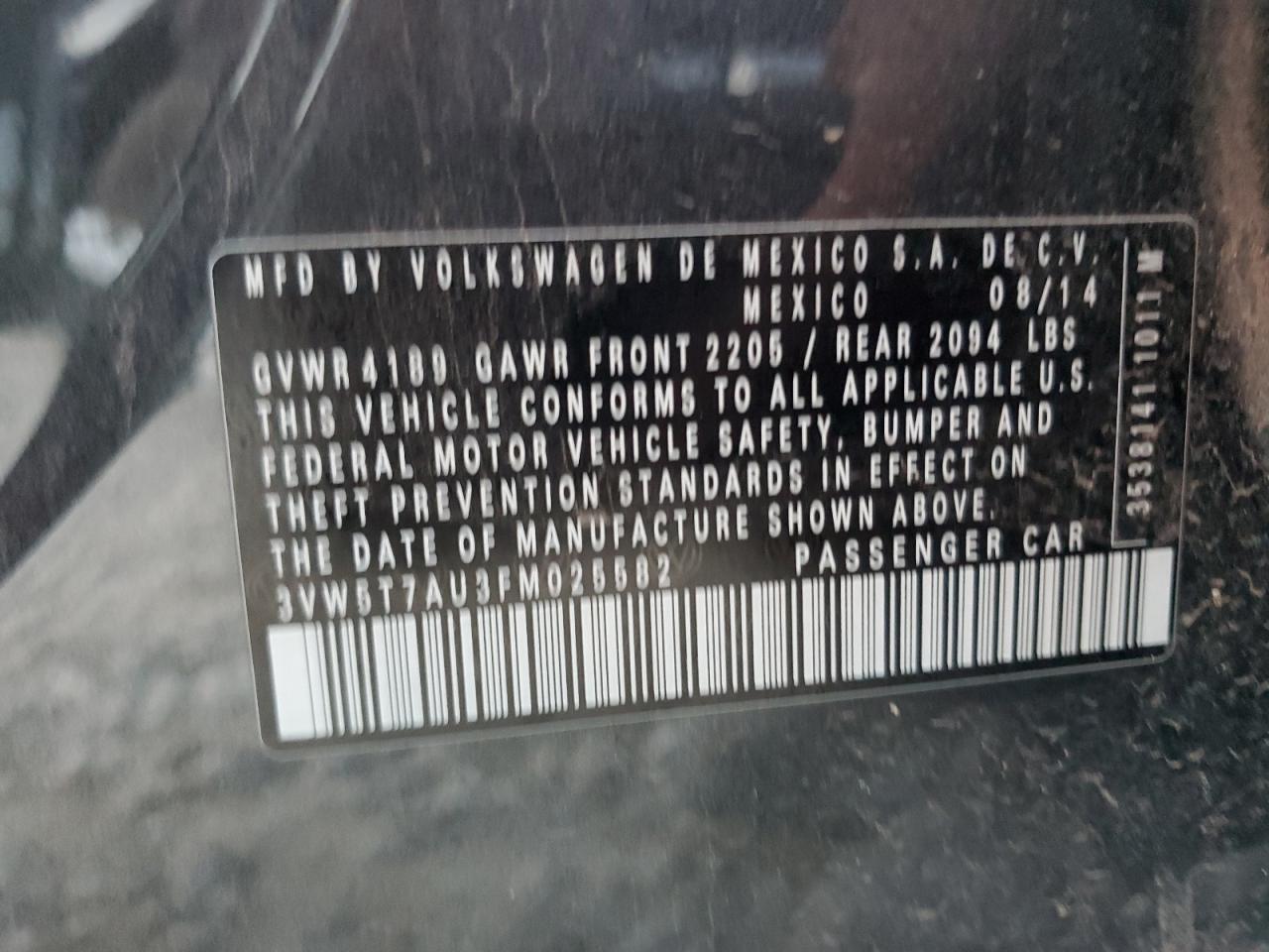 2015 Volkswagen Gti VIN: 3VW5T7AU3FM025582 Lot: 78009254