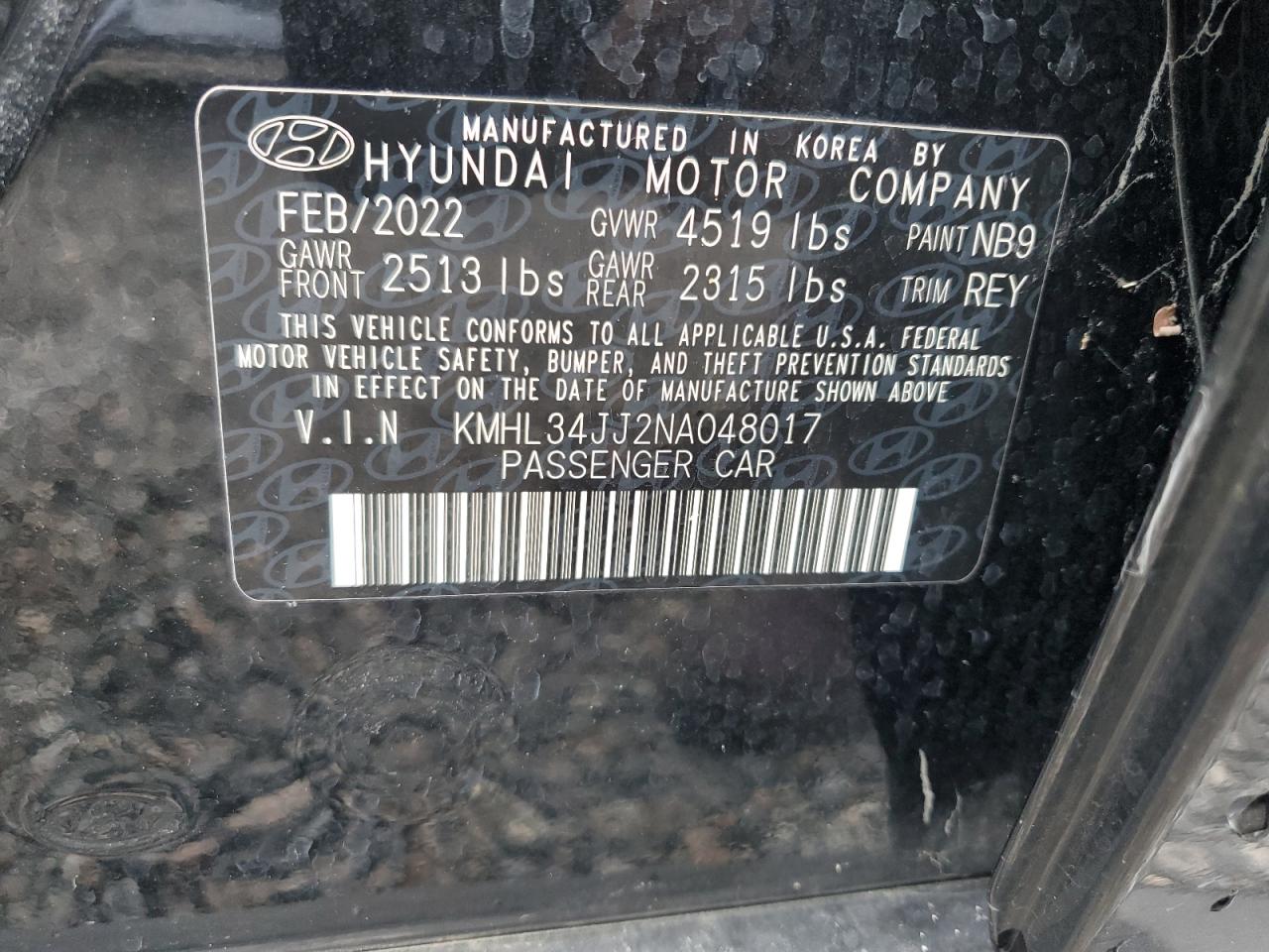 KMHL34JJ2NA048017 2022 Hyundai Sonata Hybrid