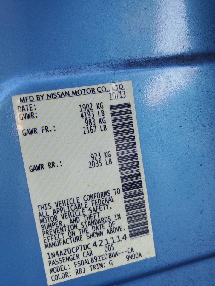 2013 Nissan Leaf S VIN: 1N4AZ0CP7DC421114 Lot: 73605894