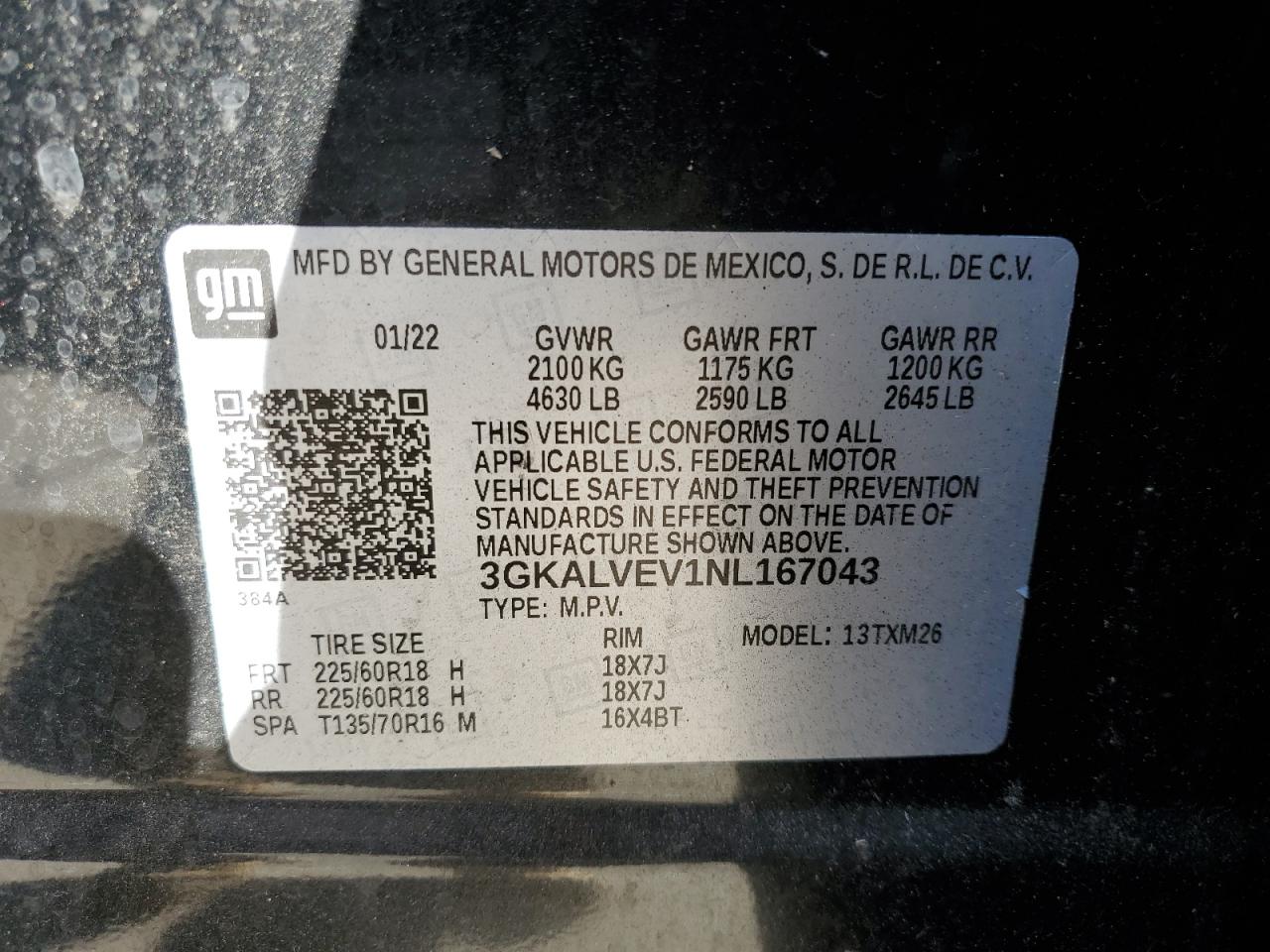 3GKALVEV1NL167043 2022 GMC Terrain Slt