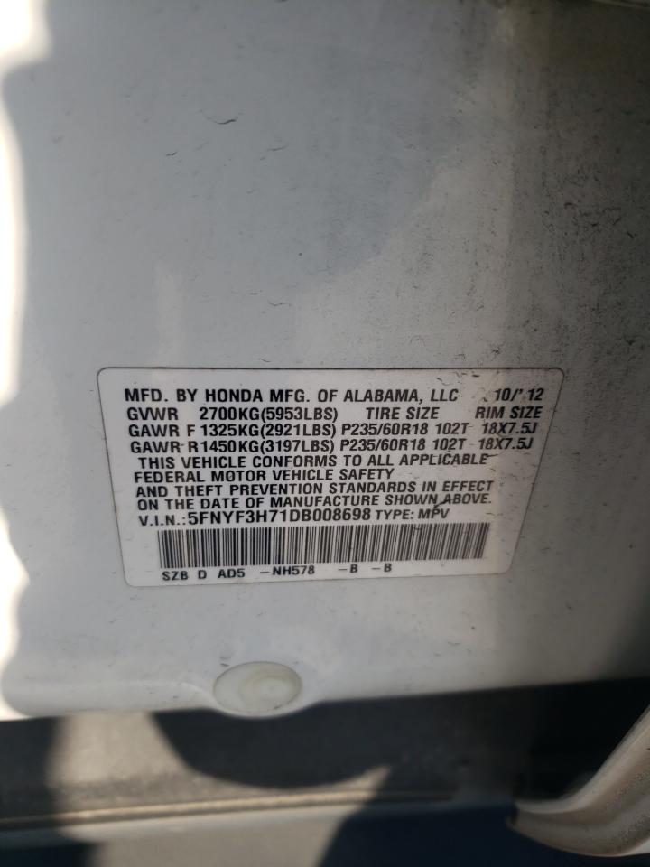 5FNYF3H71DB008698 2013 Honda Pilot Exln