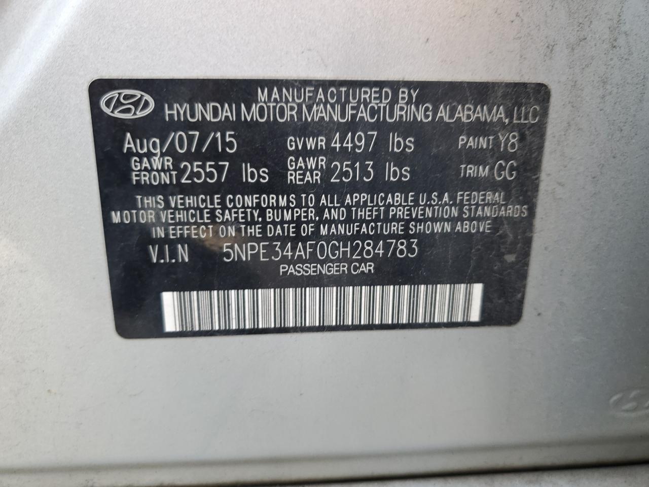 5NPE34AF0GH284783 2016 Hyundai Sonata Sport