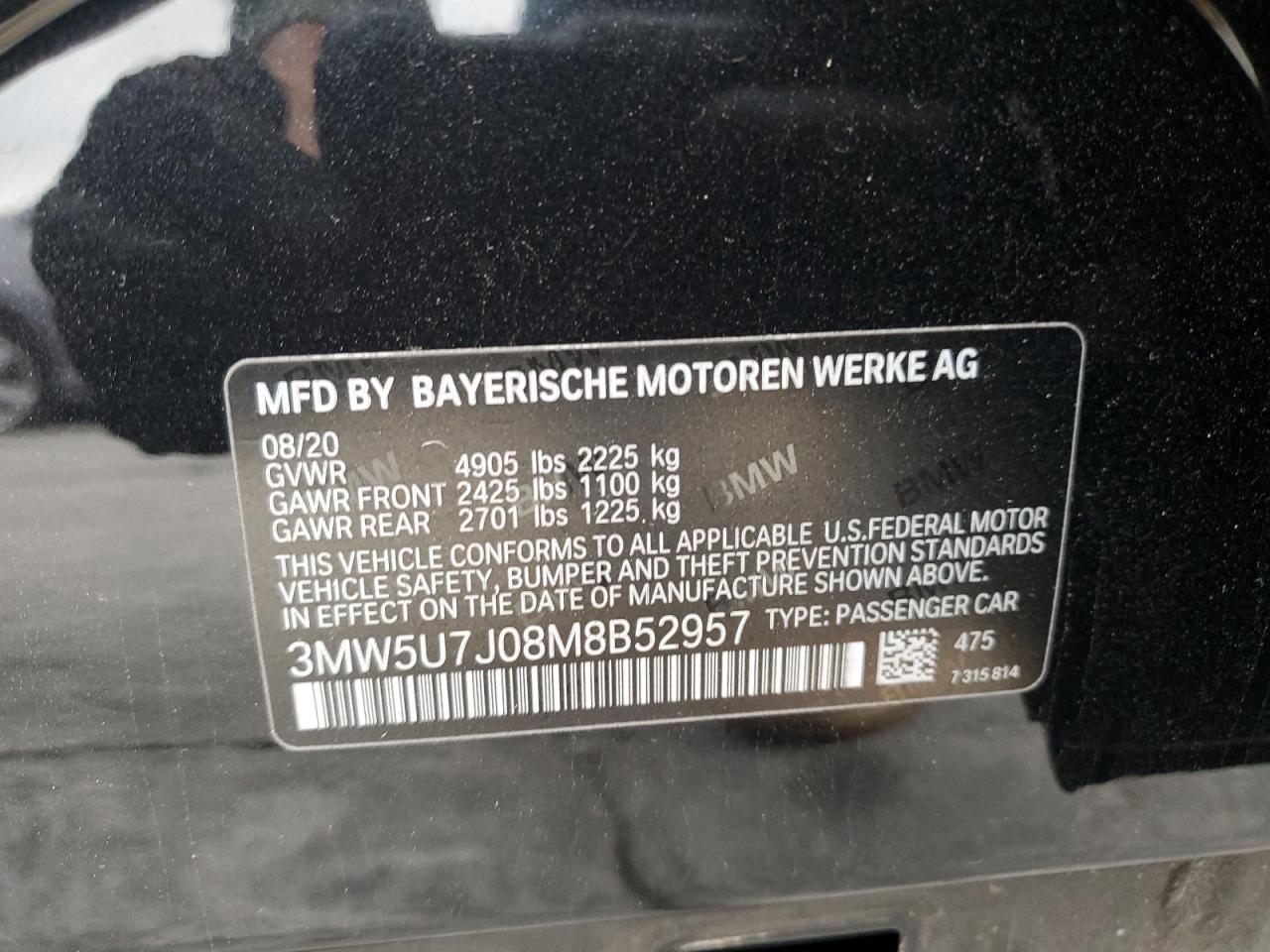 2021 BMW M340I VIN: 3MW5U7J08M8B52957 Lot: 76552304