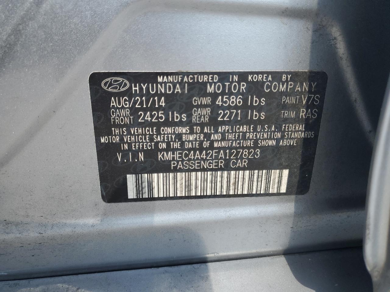 KMHEC4A42FA127823 2015 Hyundai Sonata Hybrid