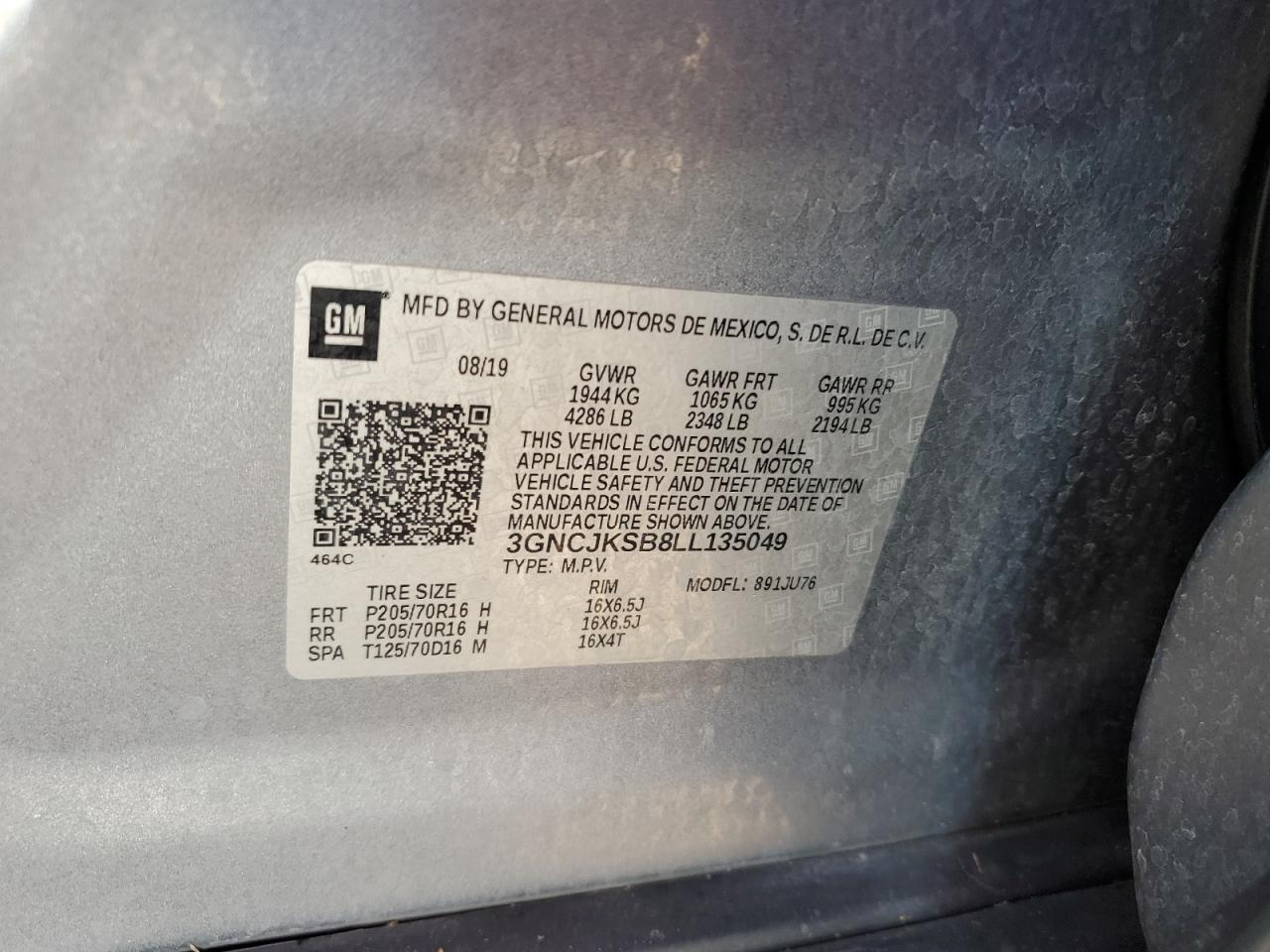 3GNCJKSB8LL135049 2020 CHEVROLET TRAX - Image 13