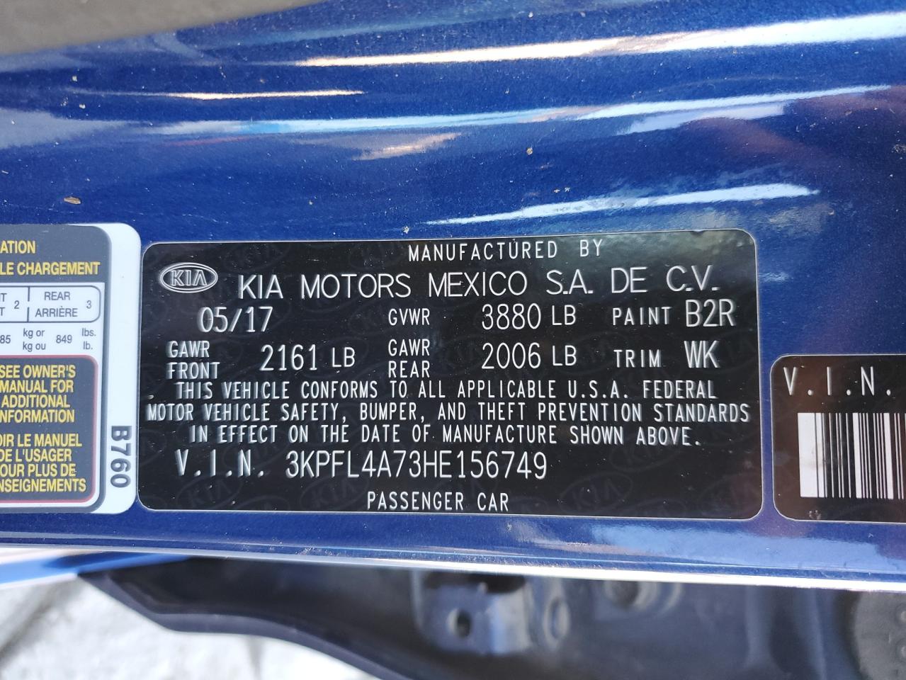 3KPFL4A73HE156749 2017 Kia Forte Lx