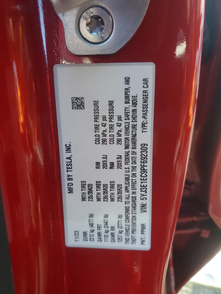 VIN 5YJ3E1EC9PF692309 2023 TESLA MODEL 3 no.12