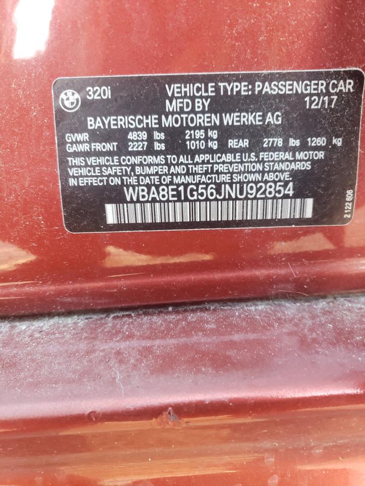 2018 BMW 320 I VIN: WBA8E1G56JNU92854 Lot: 76949564