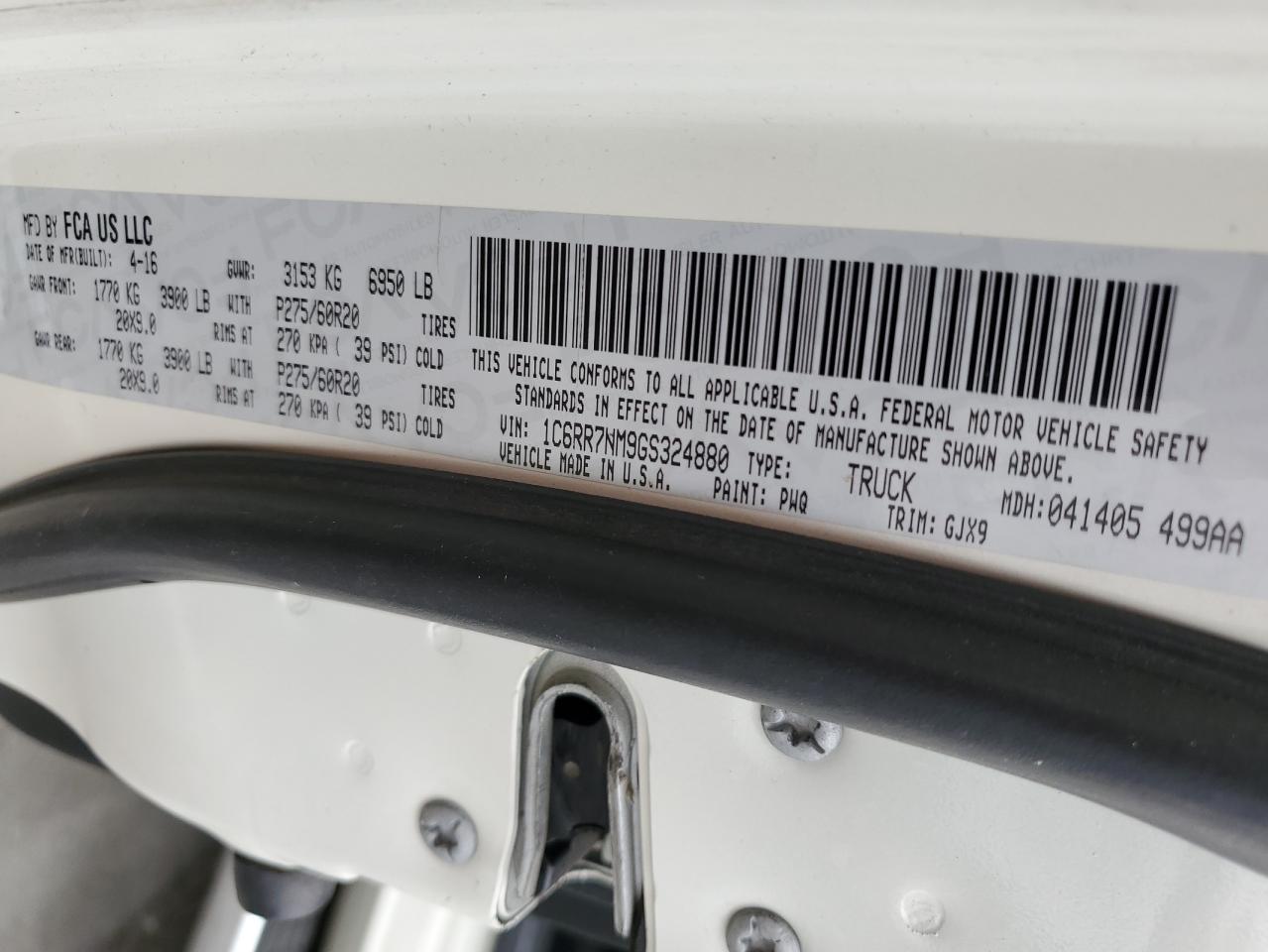 2016 Ram 1500 Laramie VIN: 1C6RR7NM9GS324880 Lot: 76414164