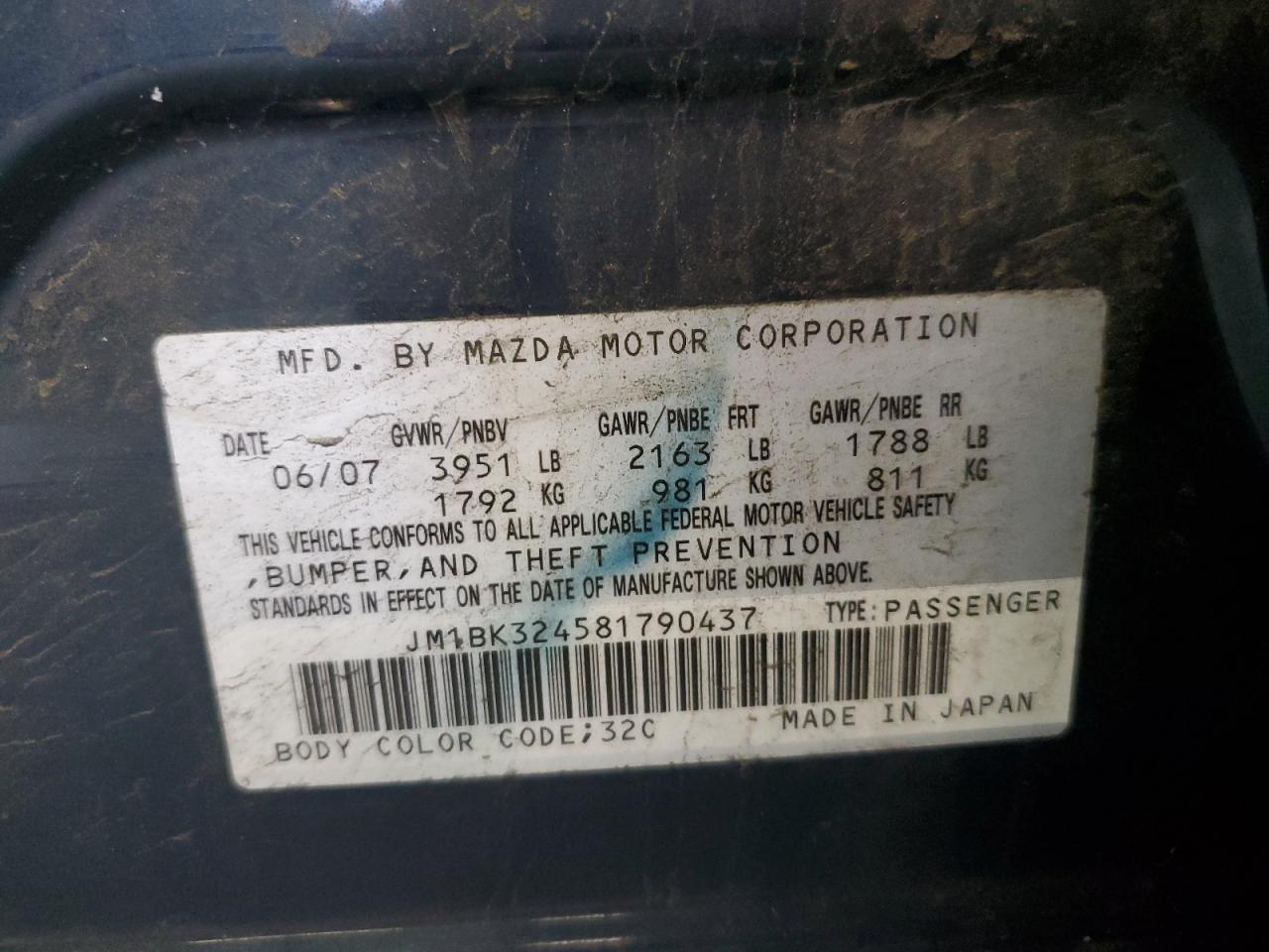 JM1BK324581790437 2008 Mazda 3 S