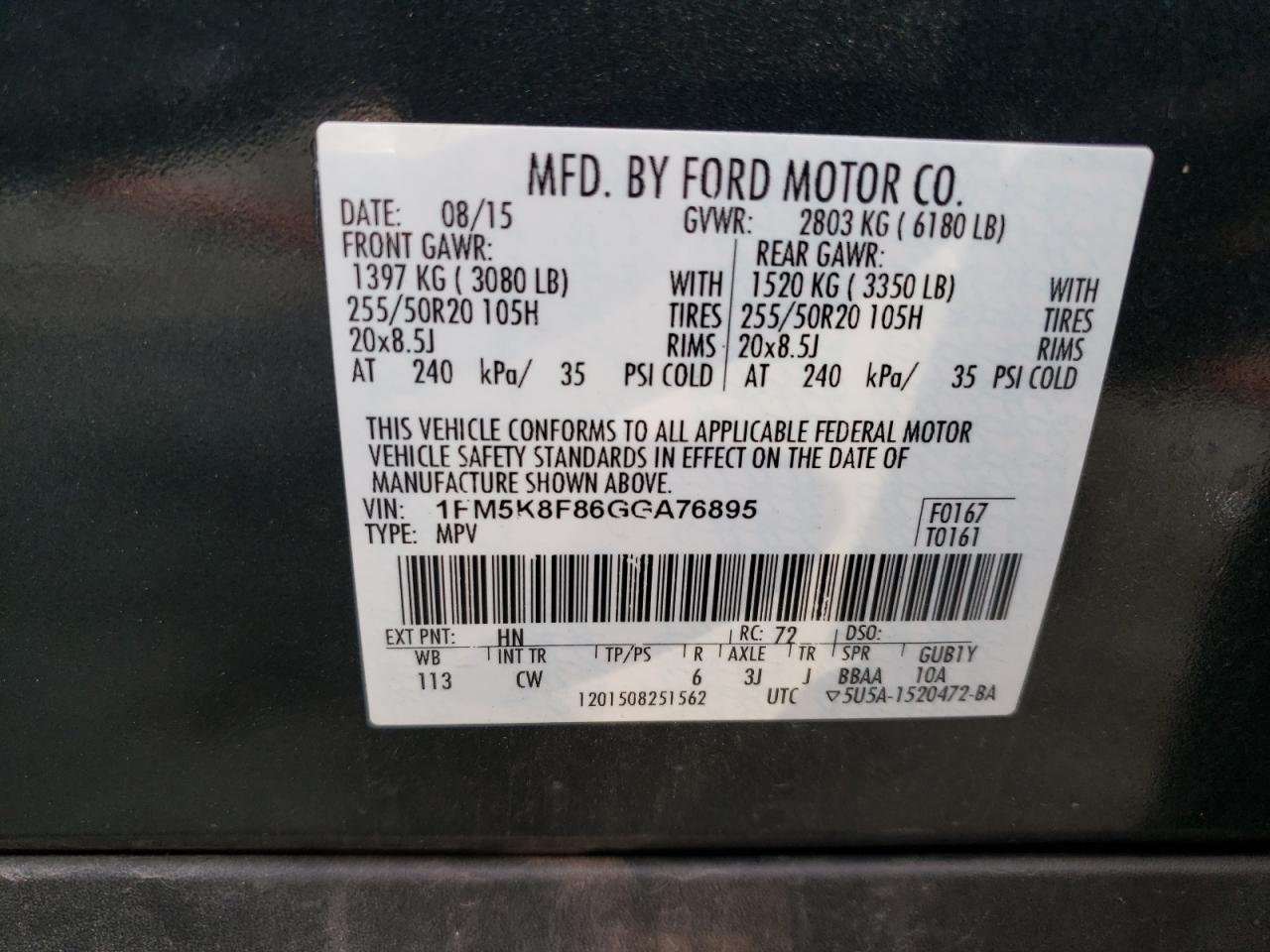 1FM5K8F86GGA76895 2016 Ford Explorer Limited