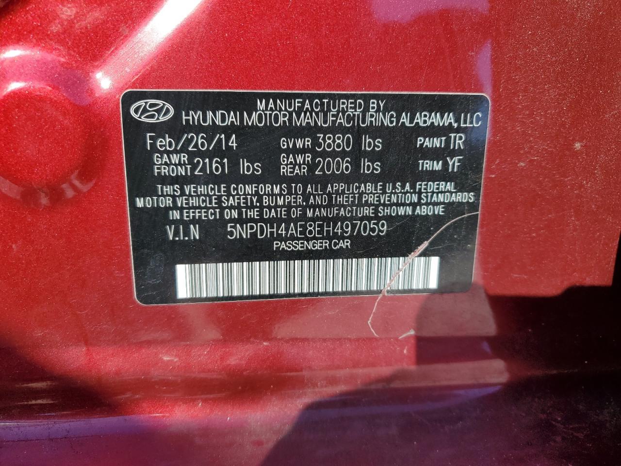 5NPDH4AE8EH497059 2014 Hyundai Elantra Se