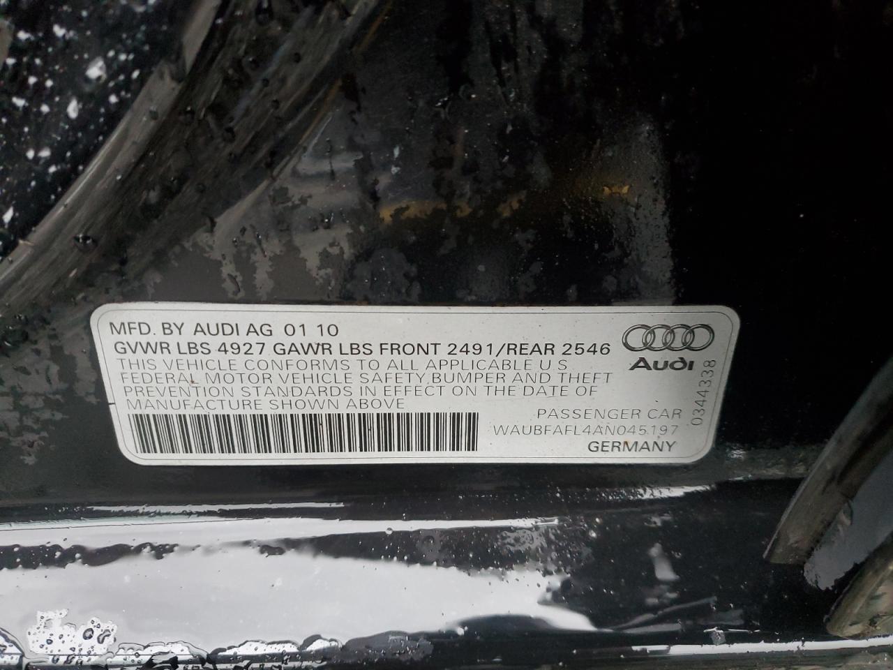 2010 Audi A4 Premium VIN: WAUBFAFL4AN045197 Lot: 78470414