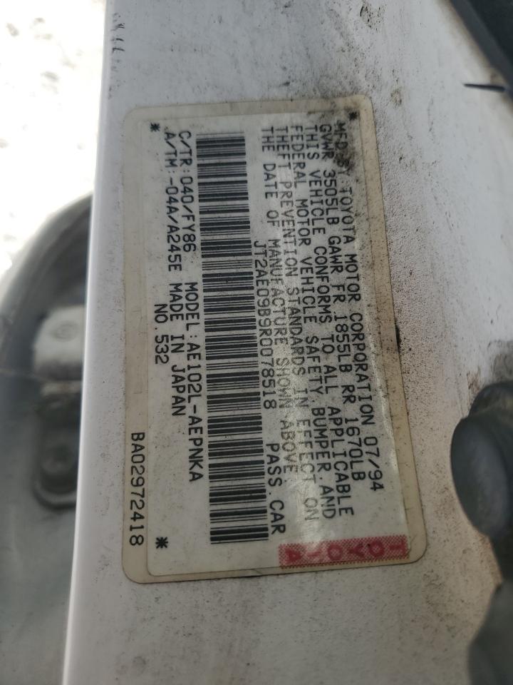 JT2AE09B9R0078518 1994 Toyota Corolla Le