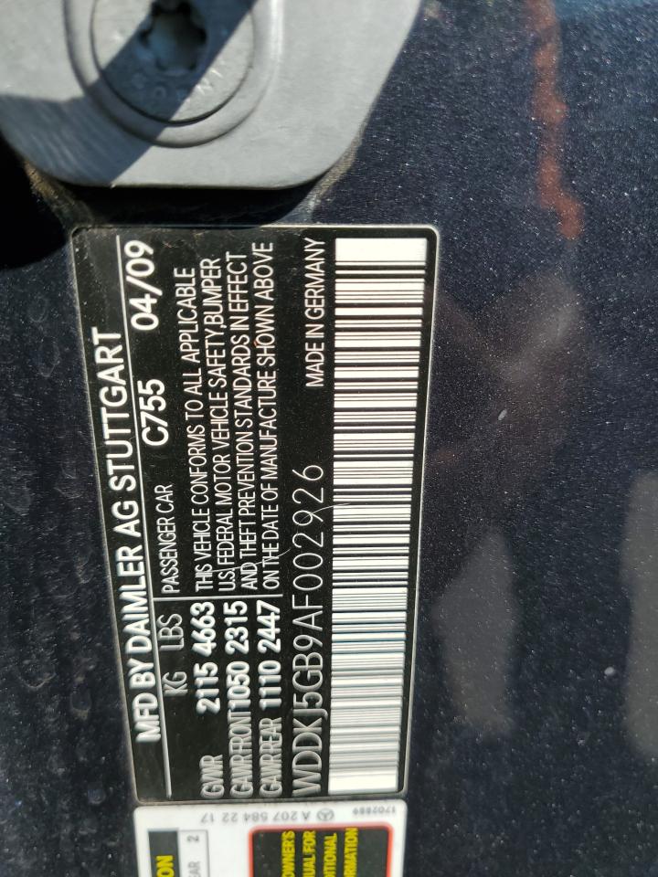 2010 Mercedes-Benz E 350 VIN: WDDKJ5GB9AF002926 Lot: 73746304