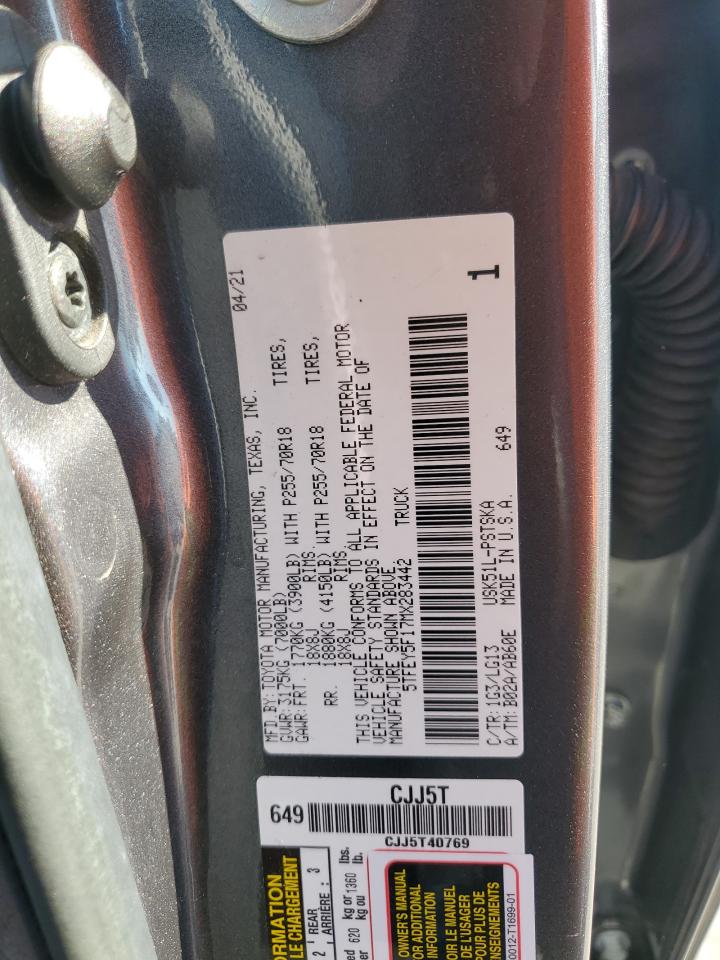 2021 Toyota Tundra Crewmax Sr5 VIN: 5TFEY5F17MX283442 Lot: 72712654