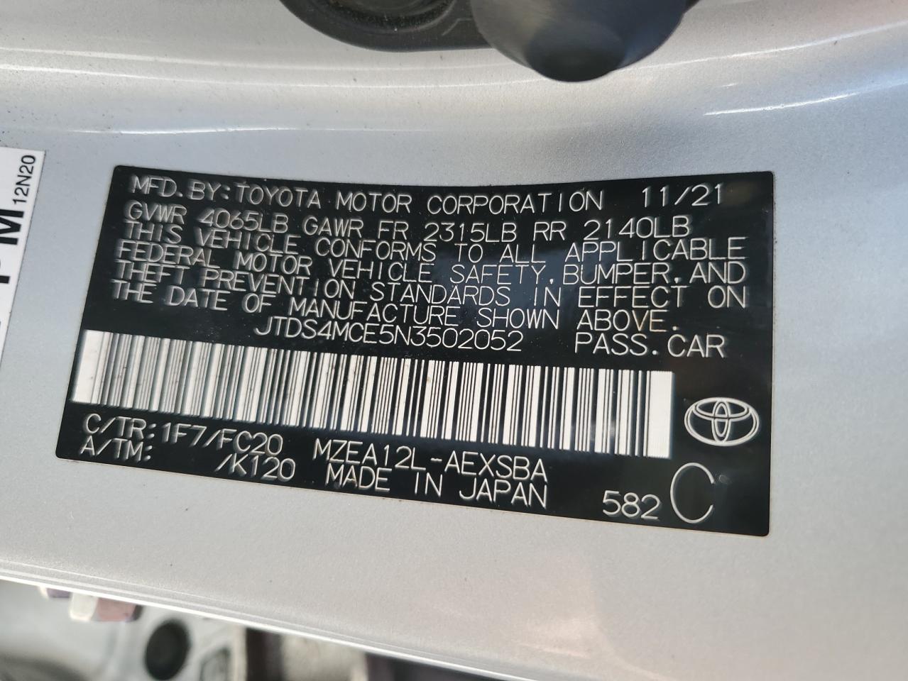 2022 Toyota Corolla Se VIN: JTDS4MCE5N3502052 Lot: 77444334