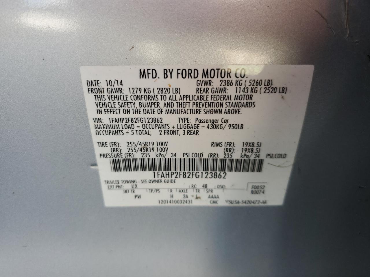 1FAHP2F82FG123862 2015 Ford Taurus Limited