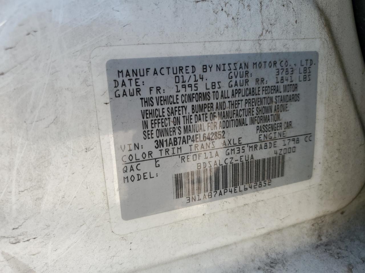 3N1AB7AP4EL642852 2014 Nissan Sentra S