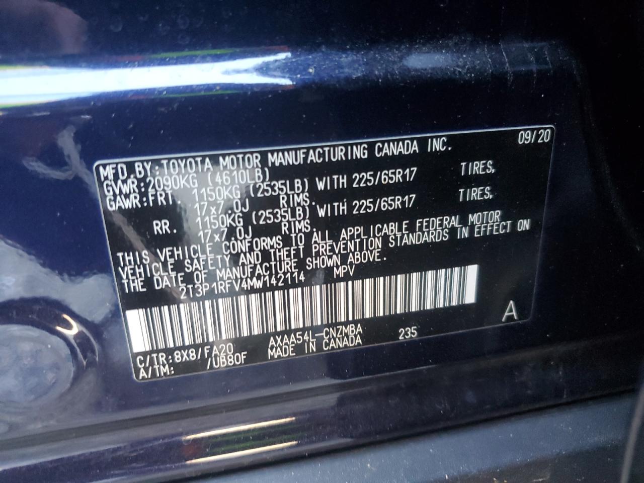 2T3P1RFV4MW142114 2021 Toyota Rav4 Xle