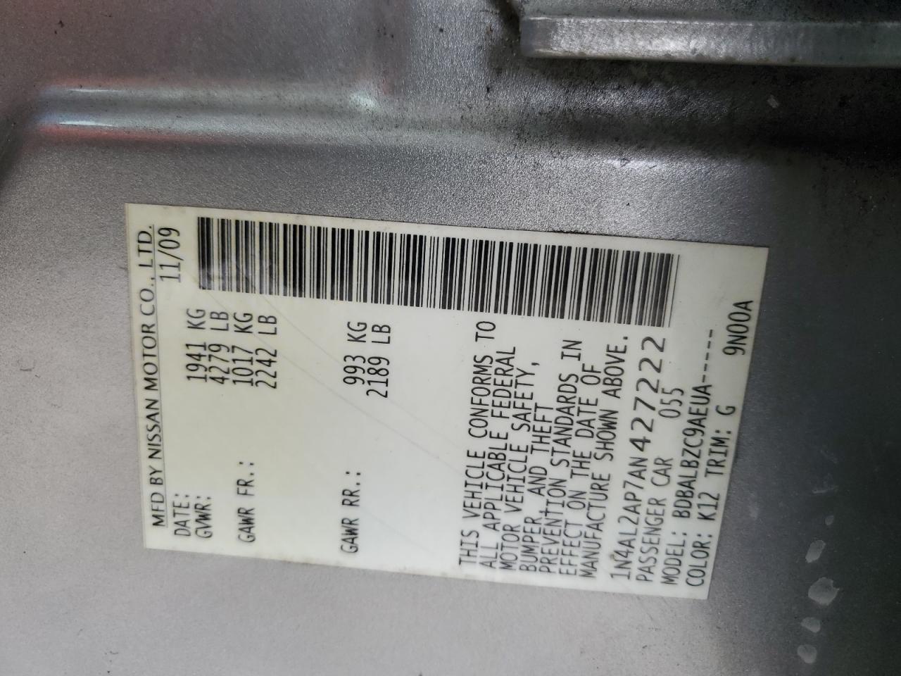 1N4AL2AP7AN427222 2010 Nissan Altima Base