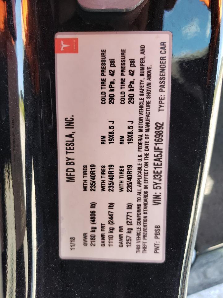 5YJ3E1EA5JF169892 2018 Tesla Model 3