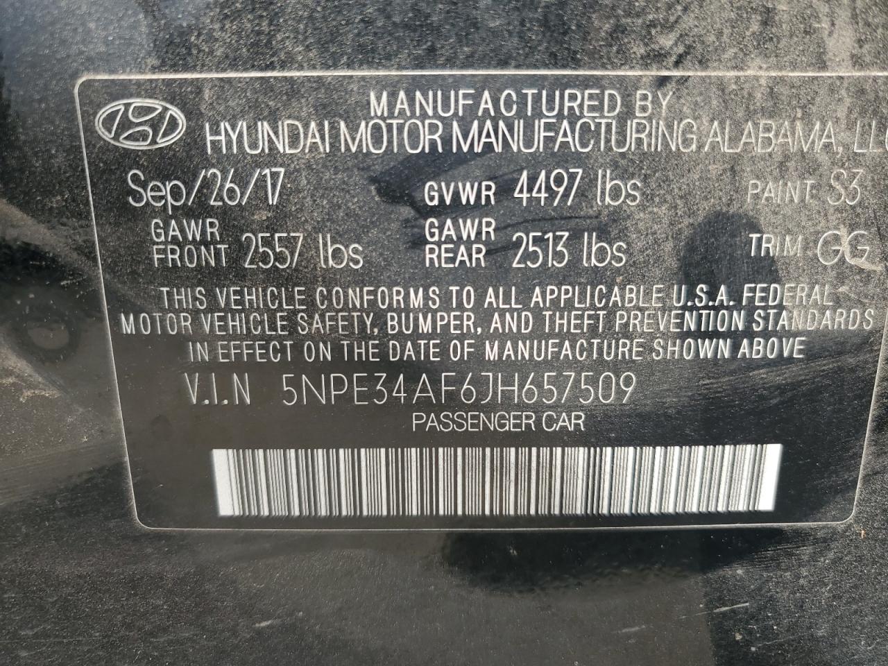 5NPE34AF6JH657509 2018 Hyundai Sonata Sport