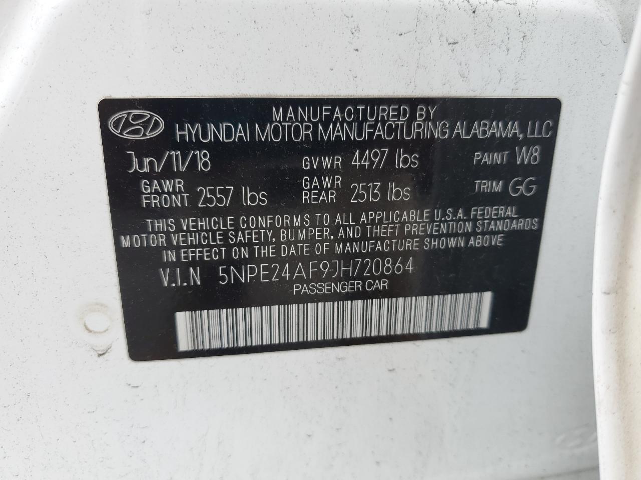 5NPE24AF9JH720864 2018 Hyundai Sonata Se