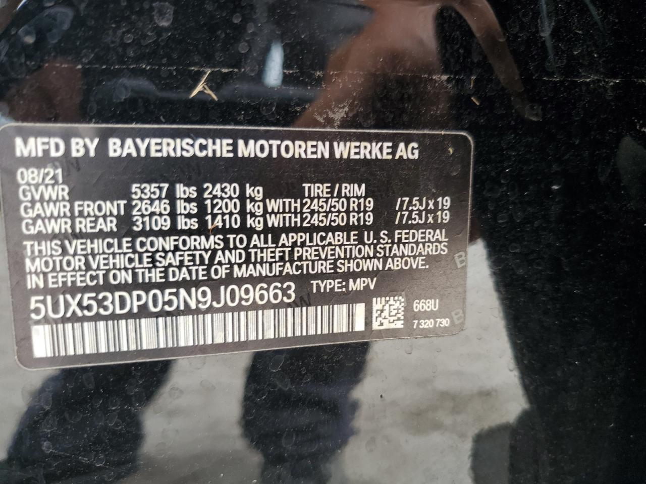 5UX53DP05N9J09663 2022 BMW X3 xDrive30I