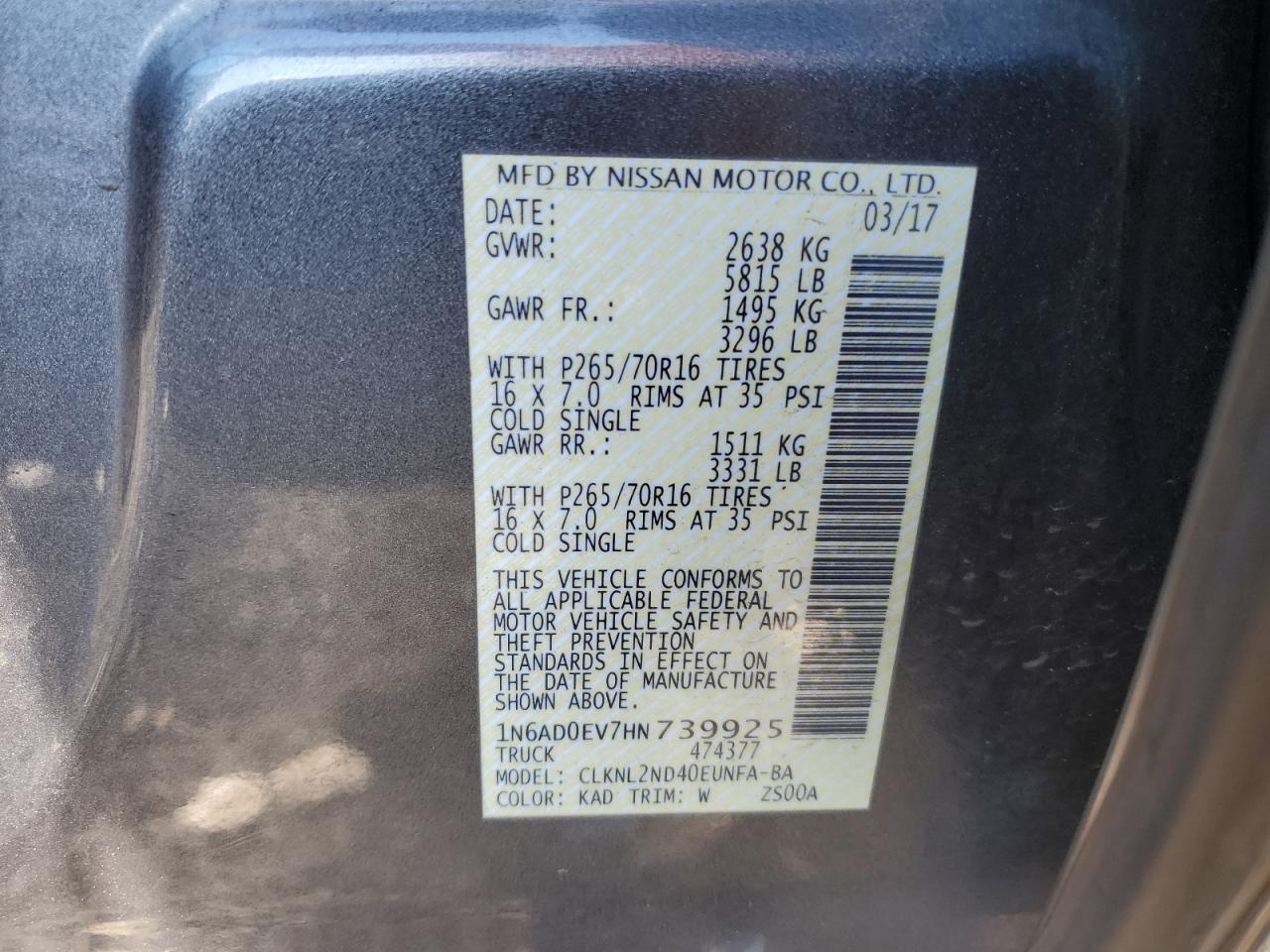 1N6AD0EV7HN739925 2017 NISSAN NAVARA - Image 14