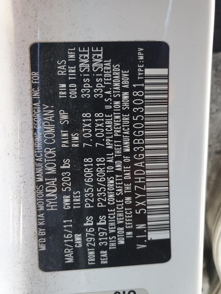 2011 Hyundai Santa Fe Se VIN: 5XYZHDAG3BG053081 Lot: 73447213