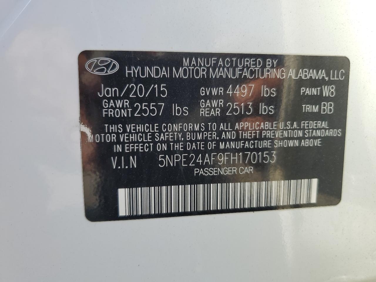 2015 Hyundai Sonata Se VIN: 5NPE24AF9FH170153 Lot: 78235754