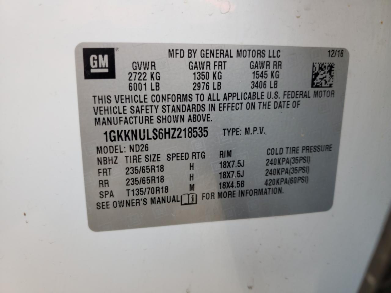 1GKKNULS6HZ218535 2017 GMC Acadia Slt-1