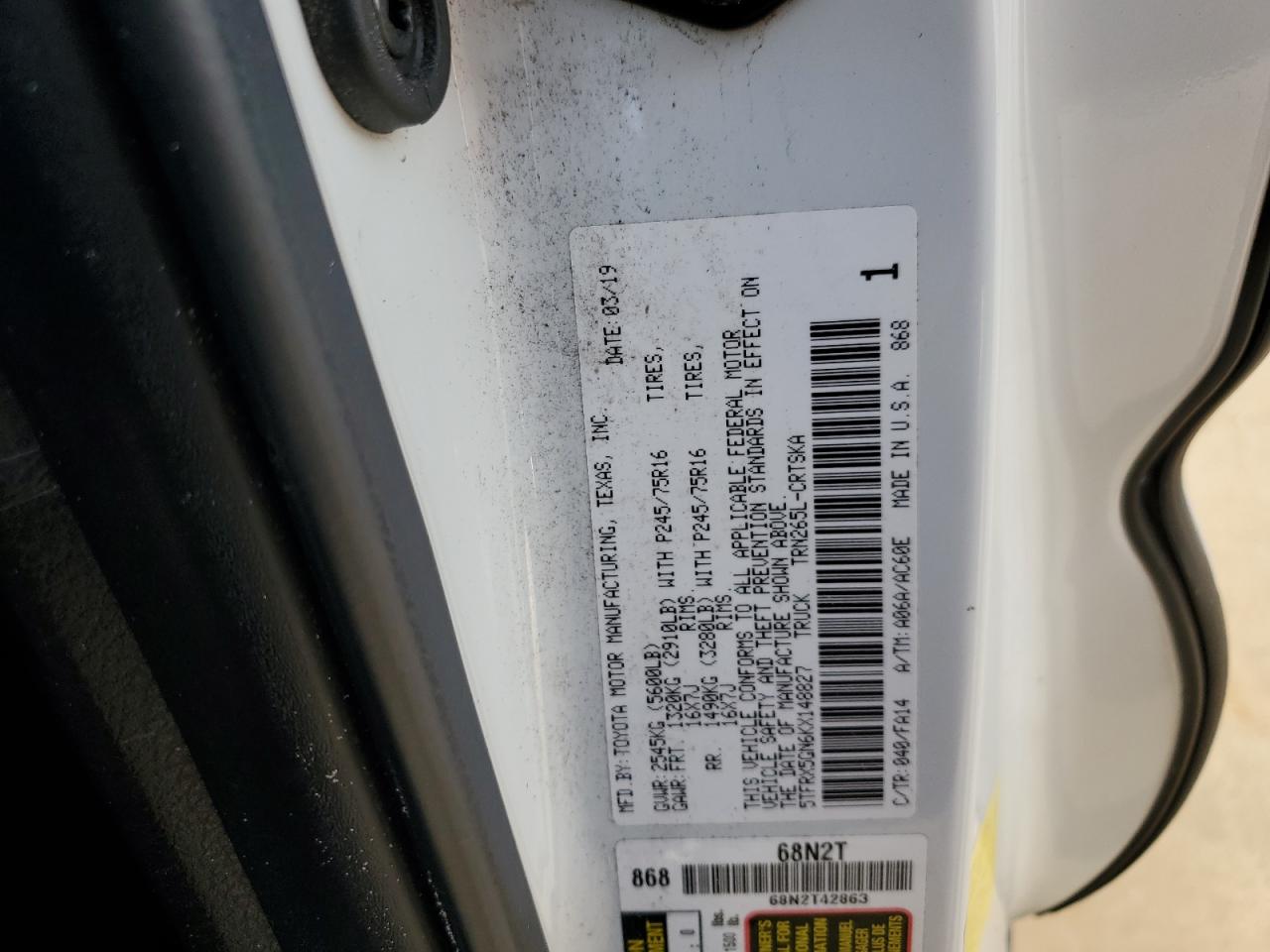 5TFRX5GN6KX148827 2019 Toyota Tacoma Access Cab