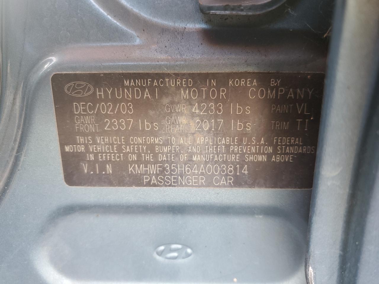 2004 Hyundai Sonata Gls VIN: KMHWF35H64A003814 Lot: 78255584