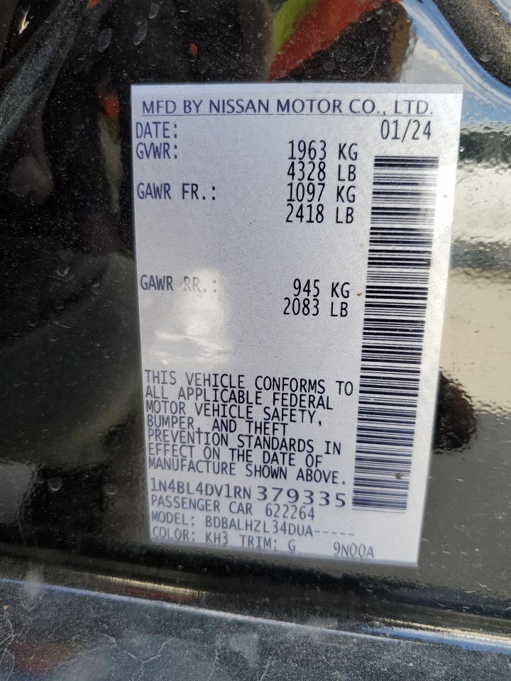 2024 Nissan Altima Sv VIN: 1N4BL4DV1RN379335 Lot: 76681324