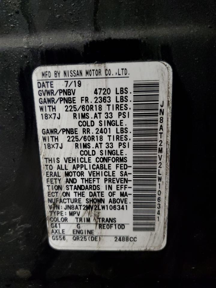 2020 Nissan Rogue S VIN: JN8AT2MV2LW106341 Lot: 74140124