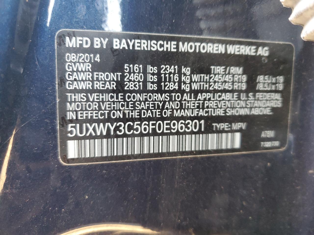 5UXWY3C56F0E96301 2015 BMW X3 xDrive28D