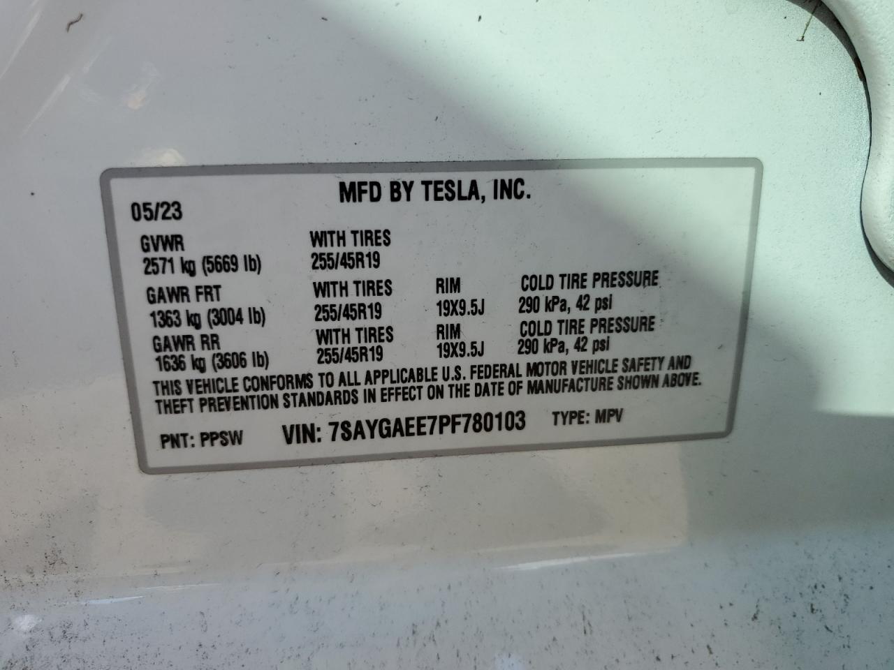 2023 Tesla Model Y VIN: 7SAYGAEE7PF780103 Lot: 74462244